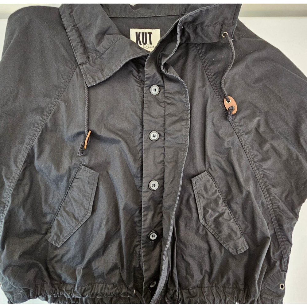 Kut From The Kloth Small Light Button Up Jacket Bat Wing Draw Cord Waist Black - Picture 10 of 16